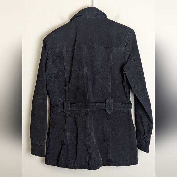 100% Genuine Leather Trench Style Lined Black Jacket Women's Size Large - Picture 12 of 13